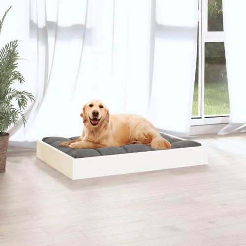 Hundeseng i massivt fyrretræ - 71,5 × 54 × 9 cm, hvid