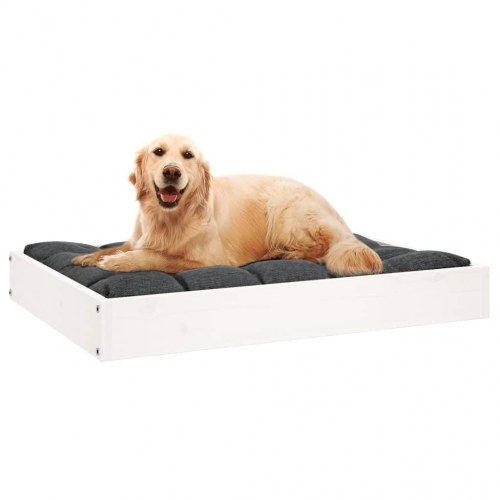 Hundeseng i massivt fyrretræ - 71,5 × 54 × 9 cm, hvid