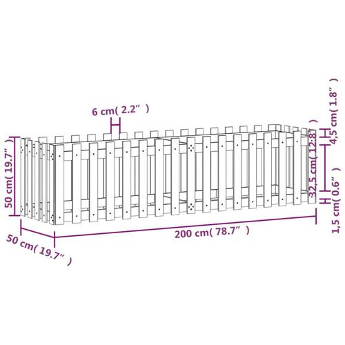 Højbed med stakitdesign 200x50x50 cm imprægneret fyrretræ