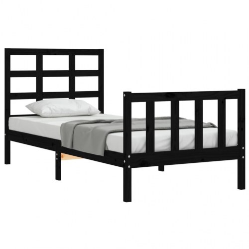Sengeramme med sengegavl 90x190 cm massivt træ sort