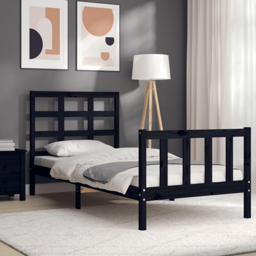 Sengeramme med sengegavl 90x190 cm massivt træ sort