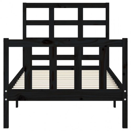 Sengeramme med sengegavl 90x190 cm massivt træ sort