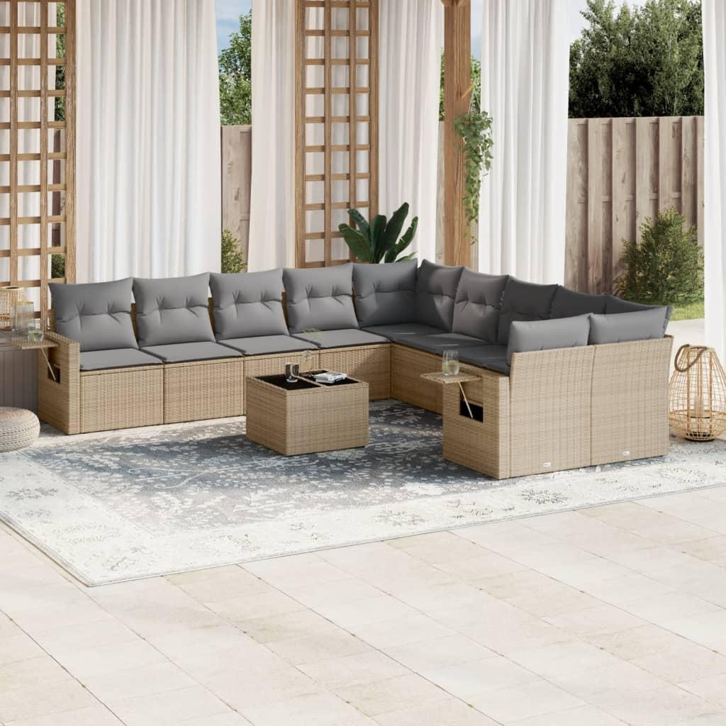 Sofasæt Til Haven 10 Dele Med Hynder Polyrattan - beige og lysegrå / Med bord