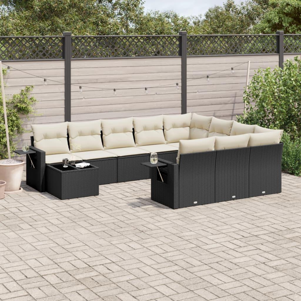 Sofasæt Til Haven 11 Dele Med Hynder Polyrattan Beige - Sort og cremefarvet