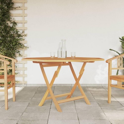 Foldbart havebord i massivt teaktræ - 110 × 110 × 75 cm, ottekantet med parasolhul