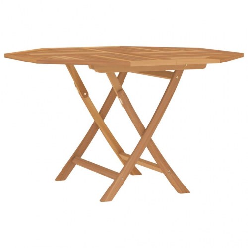 Foldbart havebord i massivt teaktræ - 110 × 110 × 75 cm, ottekantet med parasolhul