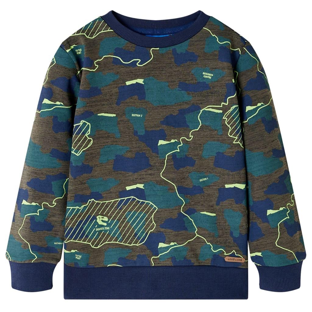 Sweatshirt til børn str. 128 - mørk kakimeleret med print