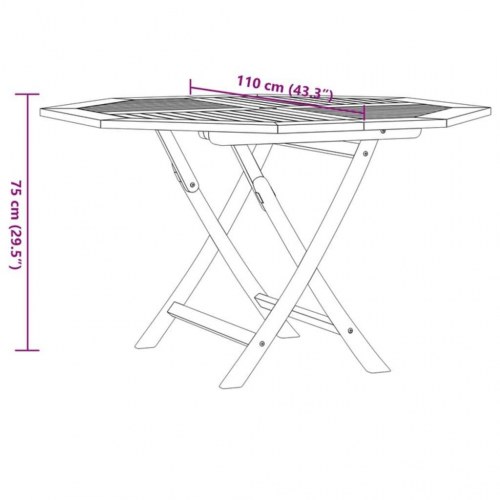 Foldbart havebord i massivt teaktræ - 110 × 110 × 75 cm, ottekantet med parasolhul