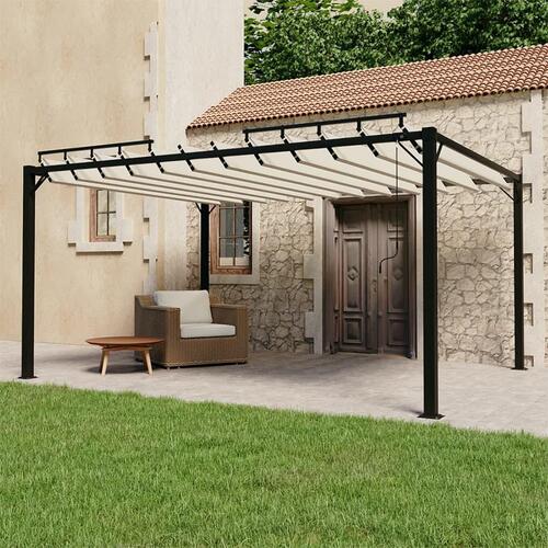 Pavillon med lameltag 3x4 m aluminium og stof cremefarvet