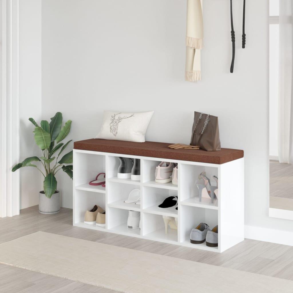 Skobænk 103x30x48 cm konstrueret træ hvid højglans