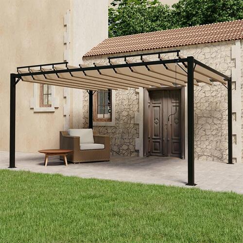 Pavillon med lameltag 3x4 m aluminium og stof gråbrun