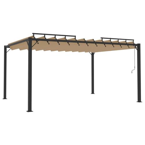 Pavillon med lameltag 3x4 m aluminium og stof gråbrun