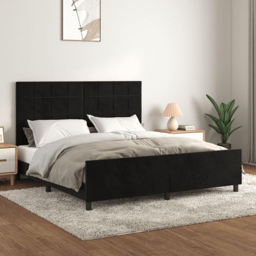Sengeramme med sengegavl 180x200 cm - fløjl, sort