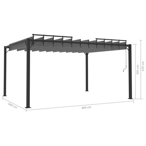 Pavillon med lameltag 3x4 m aluminium og stof antracitgrå