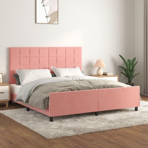 Sengeramme med sengegavl 180x200 cm - fløjl, pink
