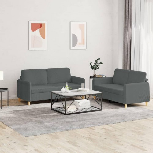 Sofasæt 2-dele i stof med hynder - mørkegrå