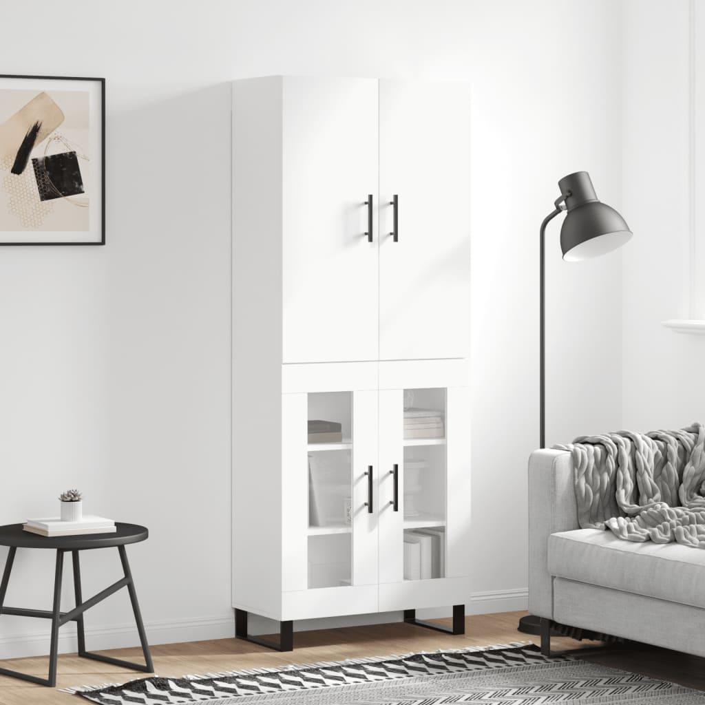 Højskab 69,5 × 34 × 180 cm i hvid - konstrueret træ med glas og metalfødder