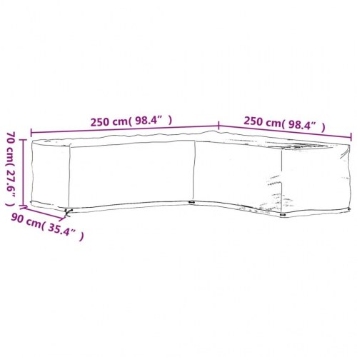 L-formet havemøbelovertræk 250 × 250 × 70 cm - 16 øjer, PE, sort