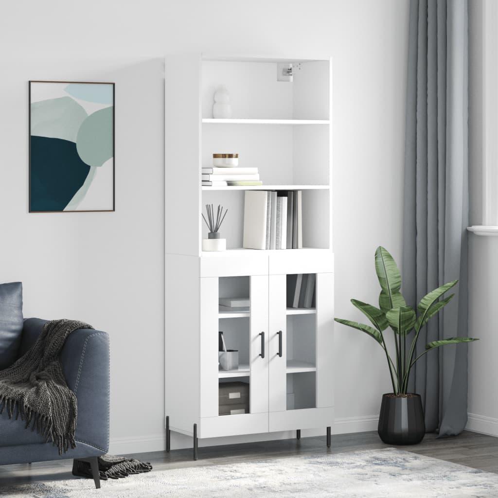 Højskab 69,5X34X180 Cm Konstrueret Træ - Hvid / 2 glaslåger