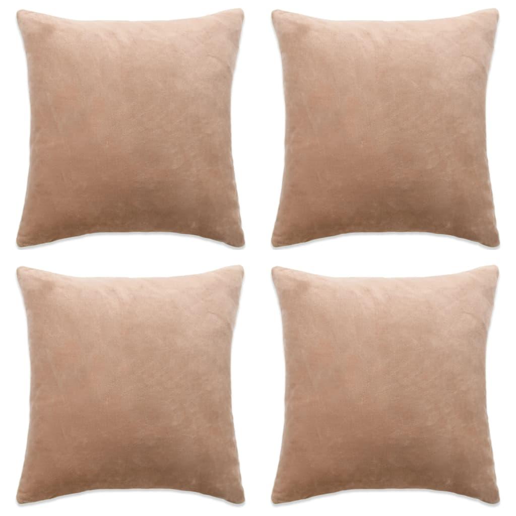 Pudebetræk 4 stk. velour 80 x 80 cm beige