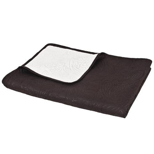 Dobbeltsidet quiltet sengetæppe 220 x 240 cm cremehvid og brun