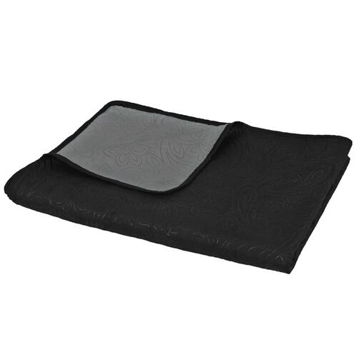 Dobbeltsidet quiltet sengetæppe 170 x 210 cm grå og sort