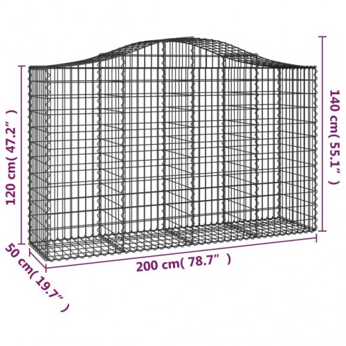 Buede gabionkurve - 2 stk. 200×50×120/140 cm i galvaniseret jern