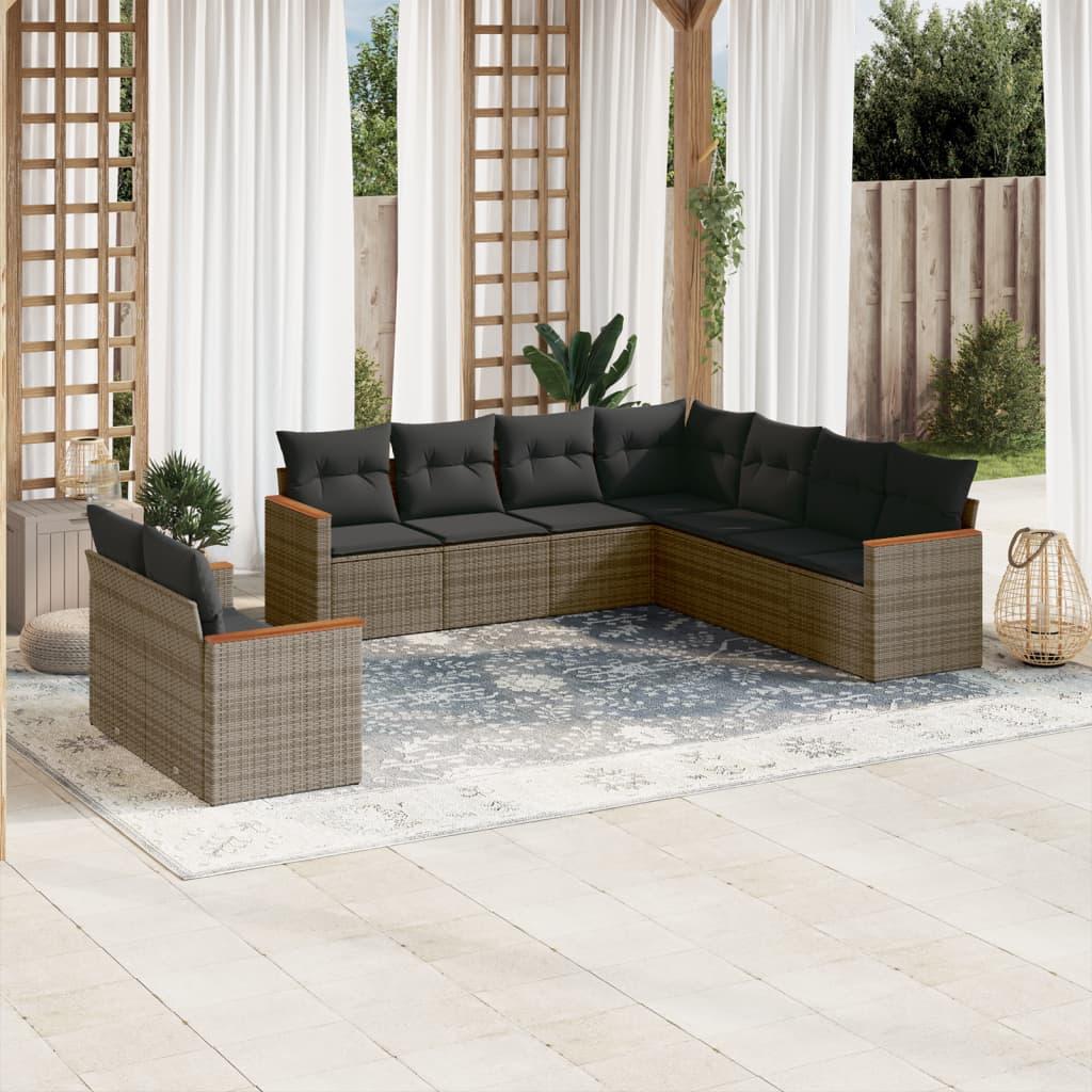 Sofasæt Til Haven 10 Dele Med Hynder Polyrattan Sort - Grå / Uden bord