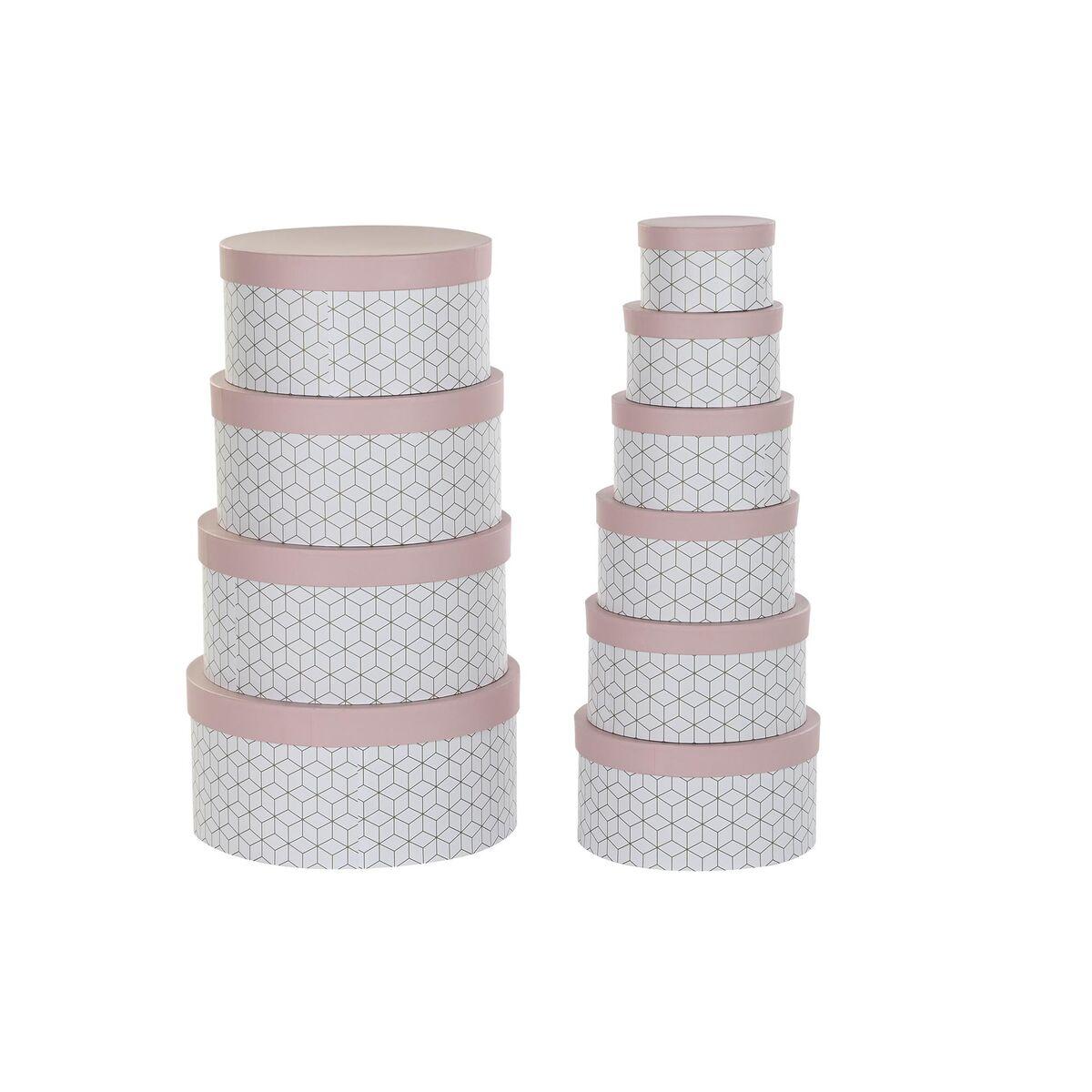 Sæt med stabelbare runde æsker - pink/pap (10 bokse)