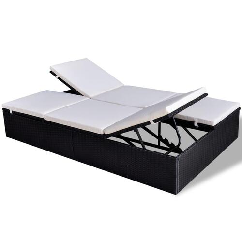 Dobbelt solseng med hynde polyrattan sort