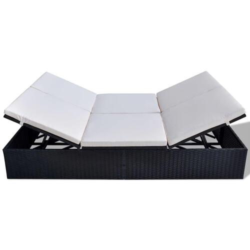Dobbelt solseng med hynde polyrattan sort