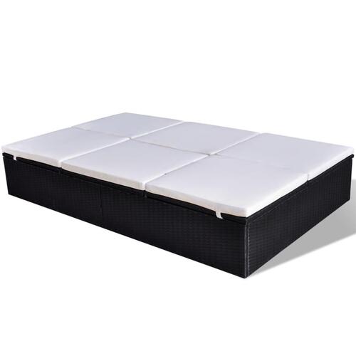 Dobbelt solseng med hynde polyrattan sort