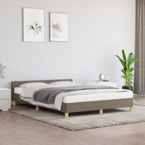Sengeramme med sengegavl 140x200 cm - stof, gråbrun