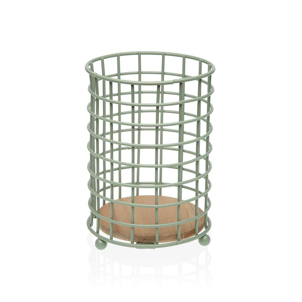 Bestikholder Versa Grøn Træ Gummitræ Stål Jern 12,5 x 17,5 x 12,5 cm