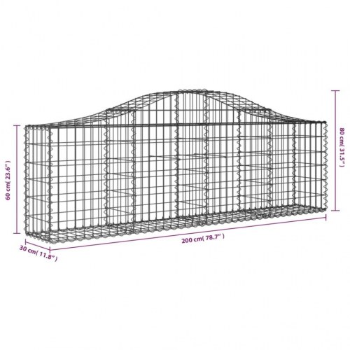 Buede gabionkurve - 3 stk. 200×30×60/80 cm i galvaniseret jern