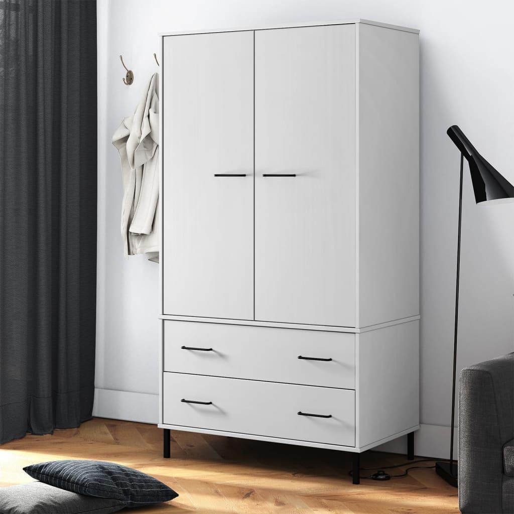 Klædeskab med metalben OSLO 90x55x172,5 cm massivt træ hvid