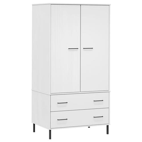 Klædeskab med metalben OSLO 90x55x172,5 cm massivt træ hvid