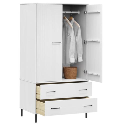 Klædeskab med metalben OSLO 90x55x172,5 cm massivt træ hvid