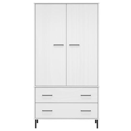 Klædeskab med metalben OSLO 90x55x172,5 cm massivt træ hvid