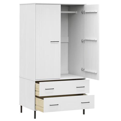 Klædeskab med metalben OSLO 90x55x172,5 cm massivt træ hvid