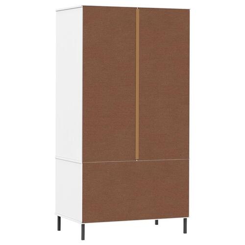 Klædeskab med metalben OSLO 90x55x172,5 cm massivt træ hvid