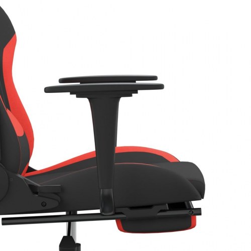 Gamingstol med massage og fodstøtte i stof - sort/rød