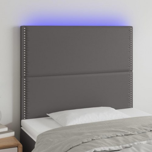 Sengegavl med LED-lys 90x5x118/128 cm - kunstlæder, grå