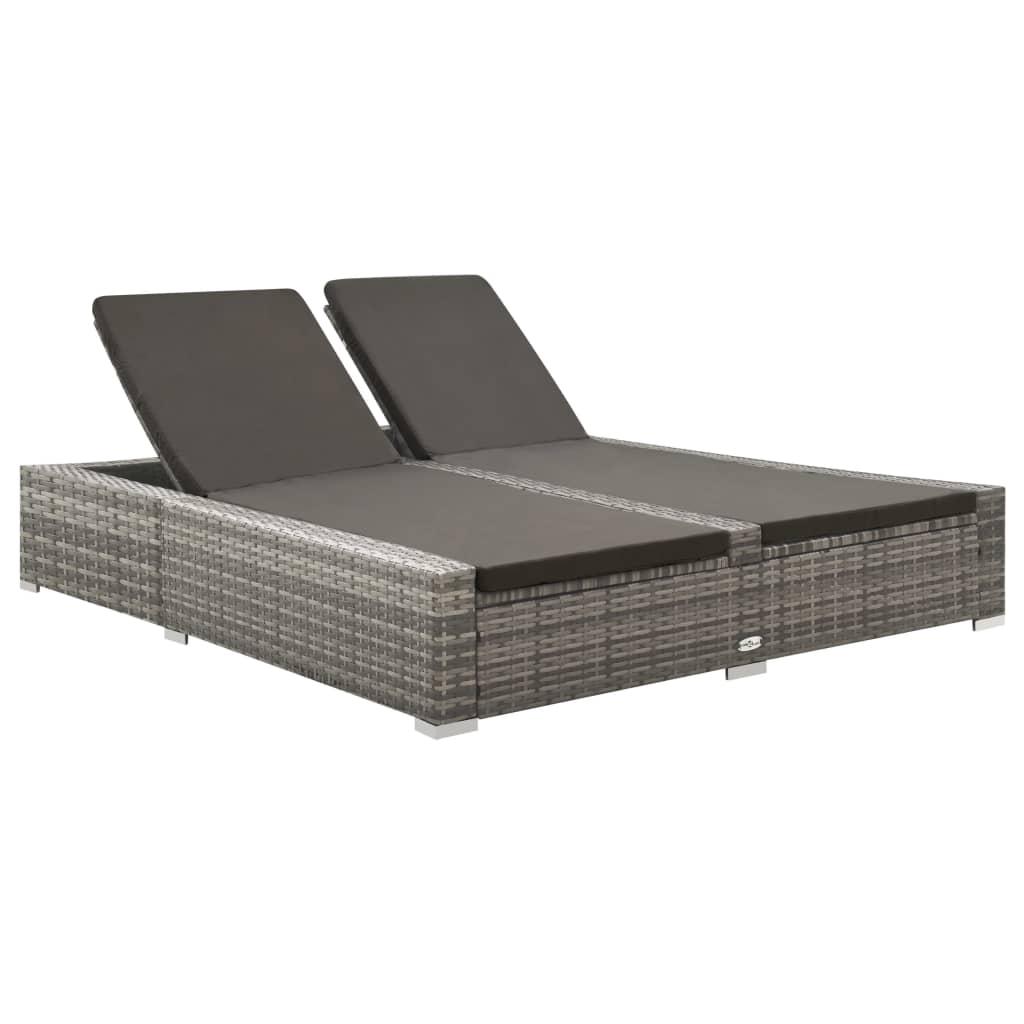 Dobbelt Solseng Polyrattan Grå