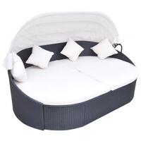 Solseng med baldakin polyrattan sort