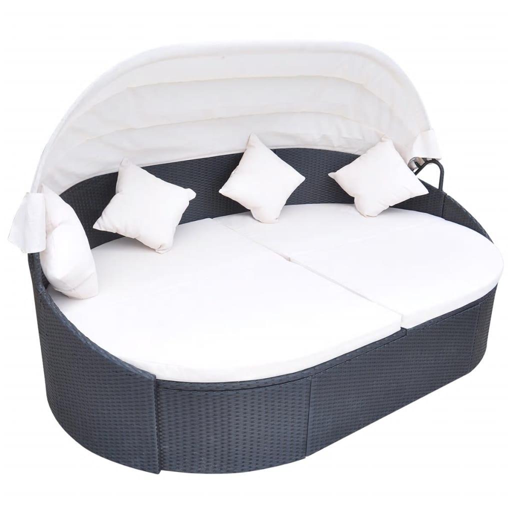 Solseng med baldakin polyrattan sort