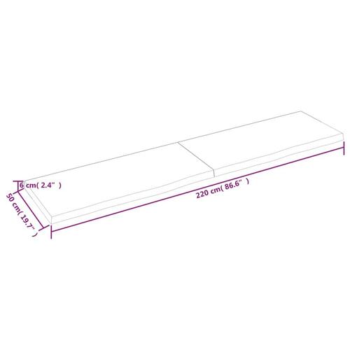 Væghylde 220x50x(2-6) cm behandlet massivt egetræ mørkebrun