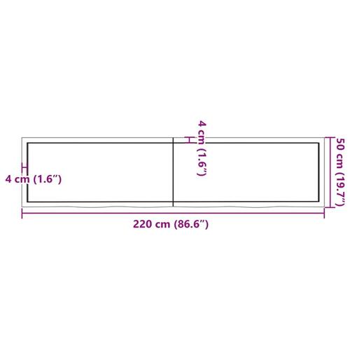 Væghylde 220x50x(2-6) cm behandlet massivt egetræ mørkebrun