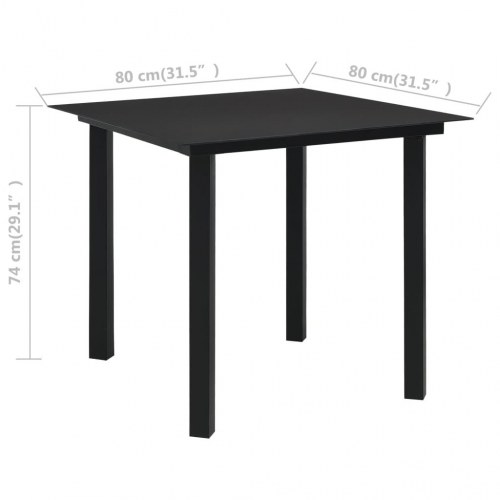 Havebord 80x80x74 cm stål og glas sort