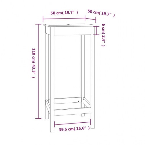 Barbord 50x50x110 cm massivt fyrretræ sort